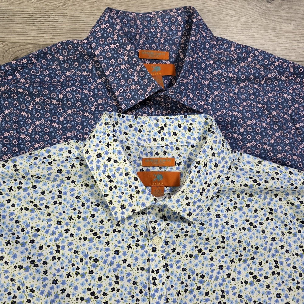 Lot of 2 Egara Shirt Men's 17 Blue Floral Extreme Slim Fit Long Sleeve Button Up